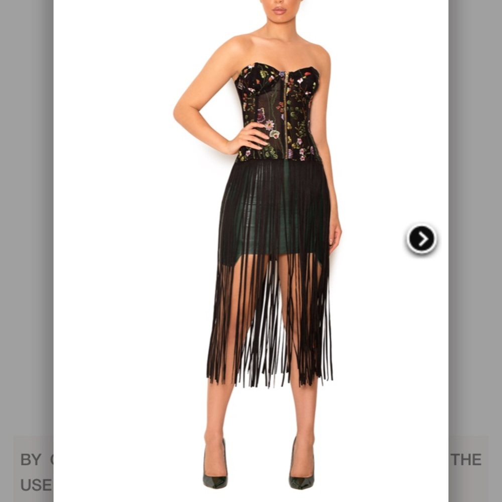Black embroidered fringe bustier